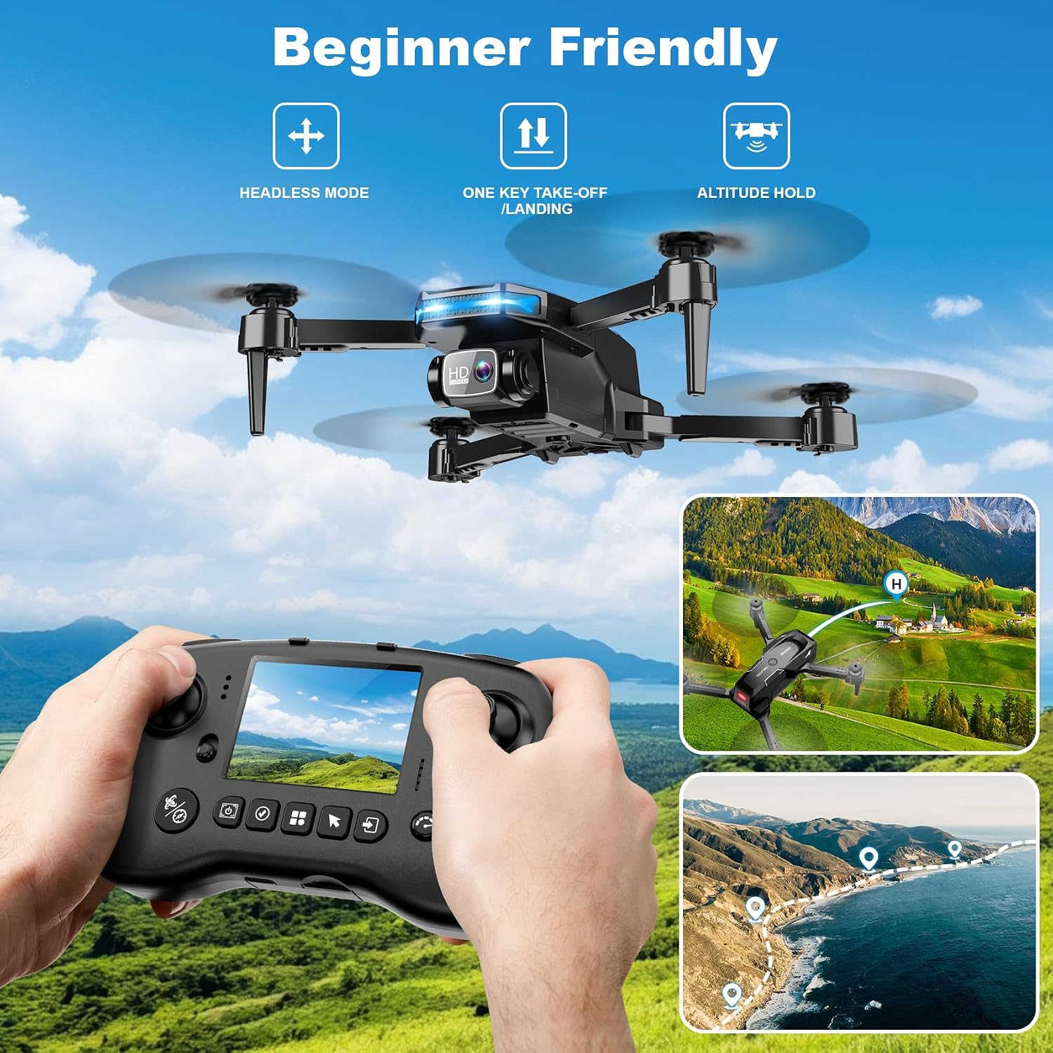 Drone with Camera, Screen on Controller Remote Control Quadcopter FPV Drone - Image 4